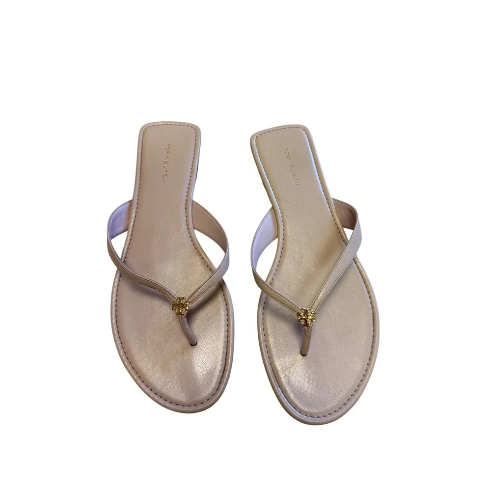Tory Burch Classic Flip Flop Shell Pink Goat Leather Sandals 155182 Size 8.5